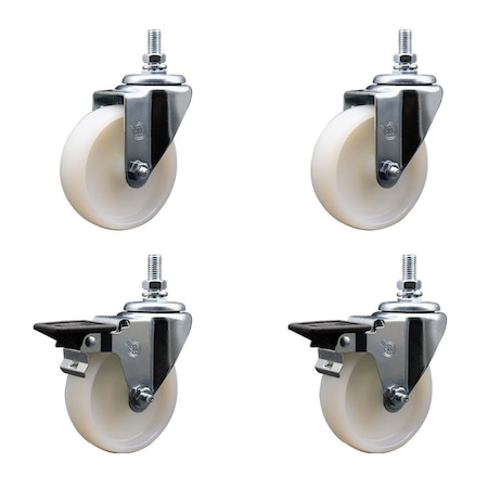 Service Caster 4 Inch Nylon 12 Inch Threaded Stem Caster Set 2 Brakes SCC SCC-TS20S414-NYS-121315-2-PLB-2
